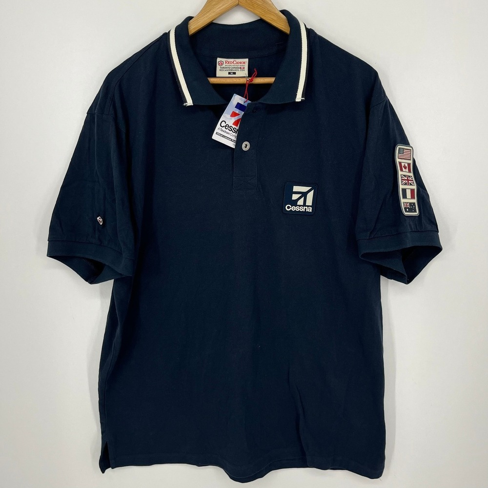 Red Canoe Cessna Mens Navy Blue Heritage Polo Shirt XL New NWT